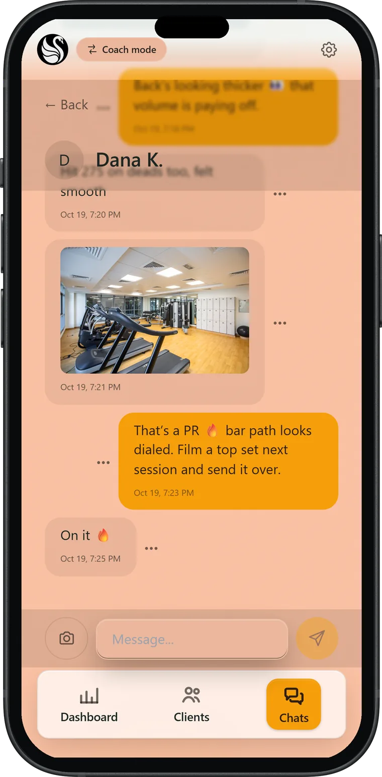 A client messaging their coach inside the app.